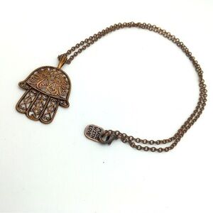 Copper Filigree Hamsa Pendant Necklace 20"